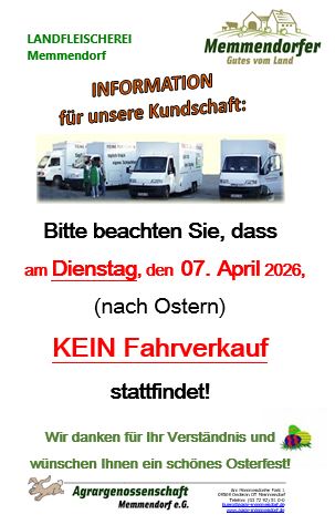 ACHTUNG! Alle unsere Geschäfte bleiben am Dienstag 07. April 2026 geschlossen.
