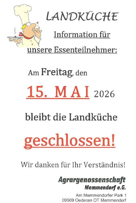Landküche bleibt nach Feiertag geschlossen