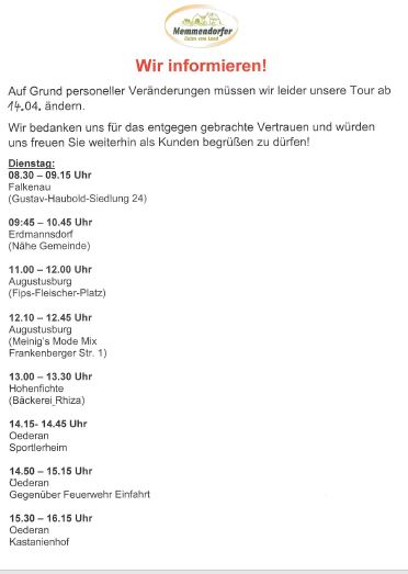 DIENSTAGS Änderung Standzeiten VKM III