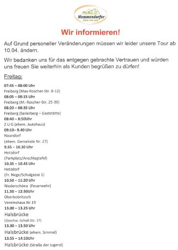 Änderungen der Tour Verkaufsmobil III