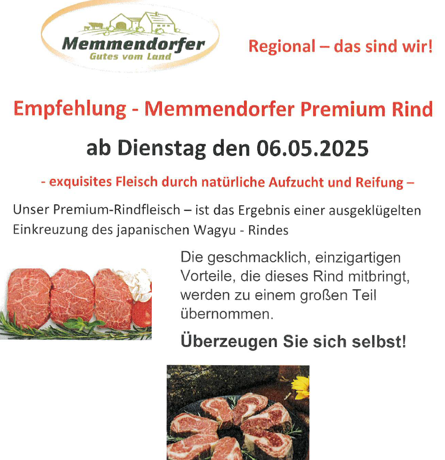 Memmendorfer Premium-Rindfleisch im Sortiment Memmendorfer Premium-Rindfleisch im Sortiment