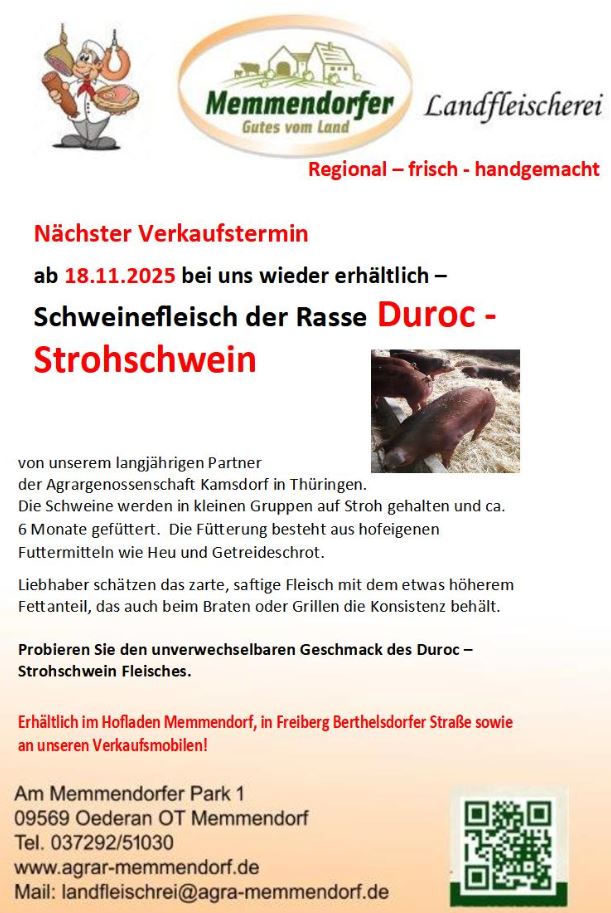 Verkauf DUROC Schweinefleisch