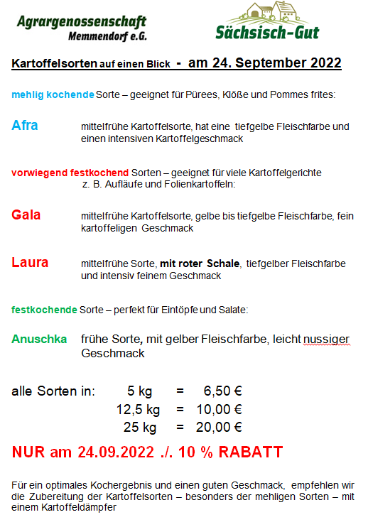 Unsere Speisekartoffelsorten zum Herbstfest Unsere Speisekartoffelsorten zum Herbstfest